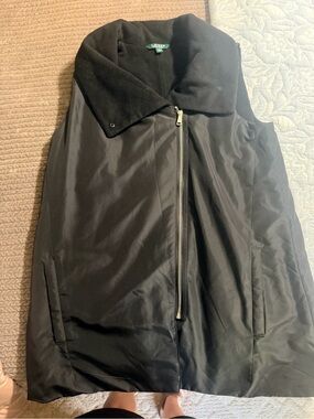 Lauren Ralph Lauren Black Men's Zip-Up Vest with Stand Collar. Asymmetrical zip